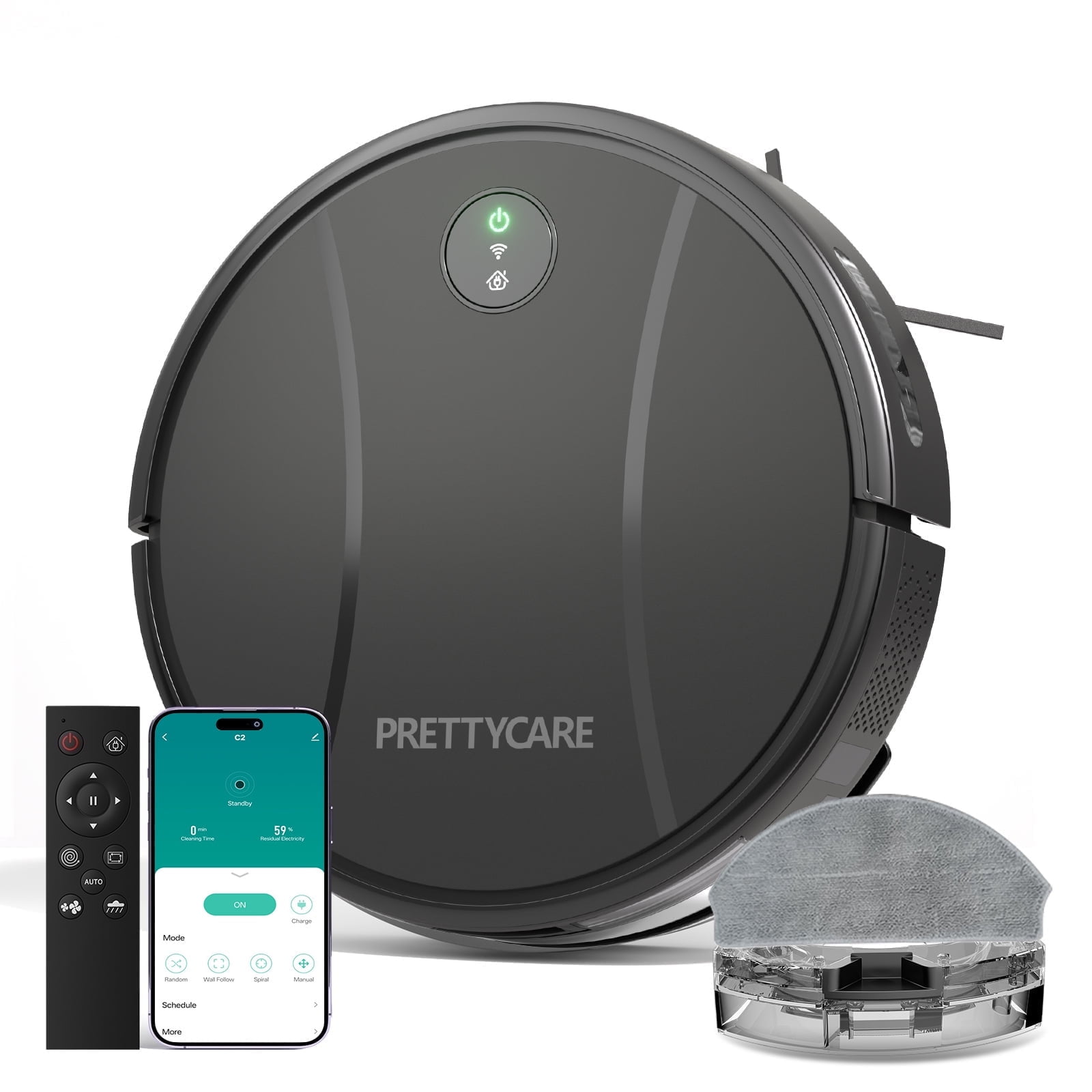 PrettyCare Robot Vacuum and Mop Combo with 3000Pa Suction,APP/Remote/Voice Control,Ideal for Pet hair C2