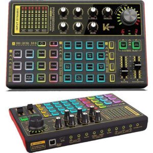 Professional Audio Mixer, K300 Live Sound Card and Audio Interface Sound Board with Multiple DJ Mixer Effects,Voice Changer and LED Light, Prefect for