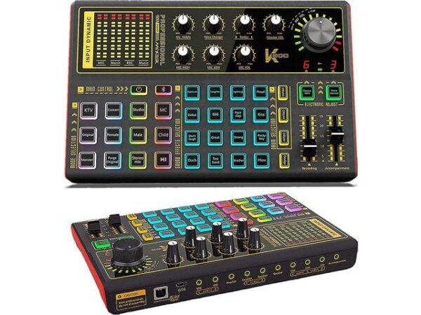 Professional Audio Mixer, K300 Live Sound Card and Audio Interface Sound Board with Multiple DJ Mixer Effects,Voice Changer and LED Light, Prefect for Professional Audio Mixer, K300 Live Sound Card and Audio Interface Sound Board with Multiple DJ Mixer Effects,Voice Changer and LED Light, Prefect for