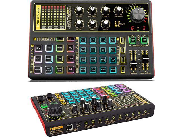 Professional Audio Mixer, K300 Live Sound Card and Audio Interface Sound Board with Multiple DJ Mixer Effects,Voice Changer and LED Light, Prefect for