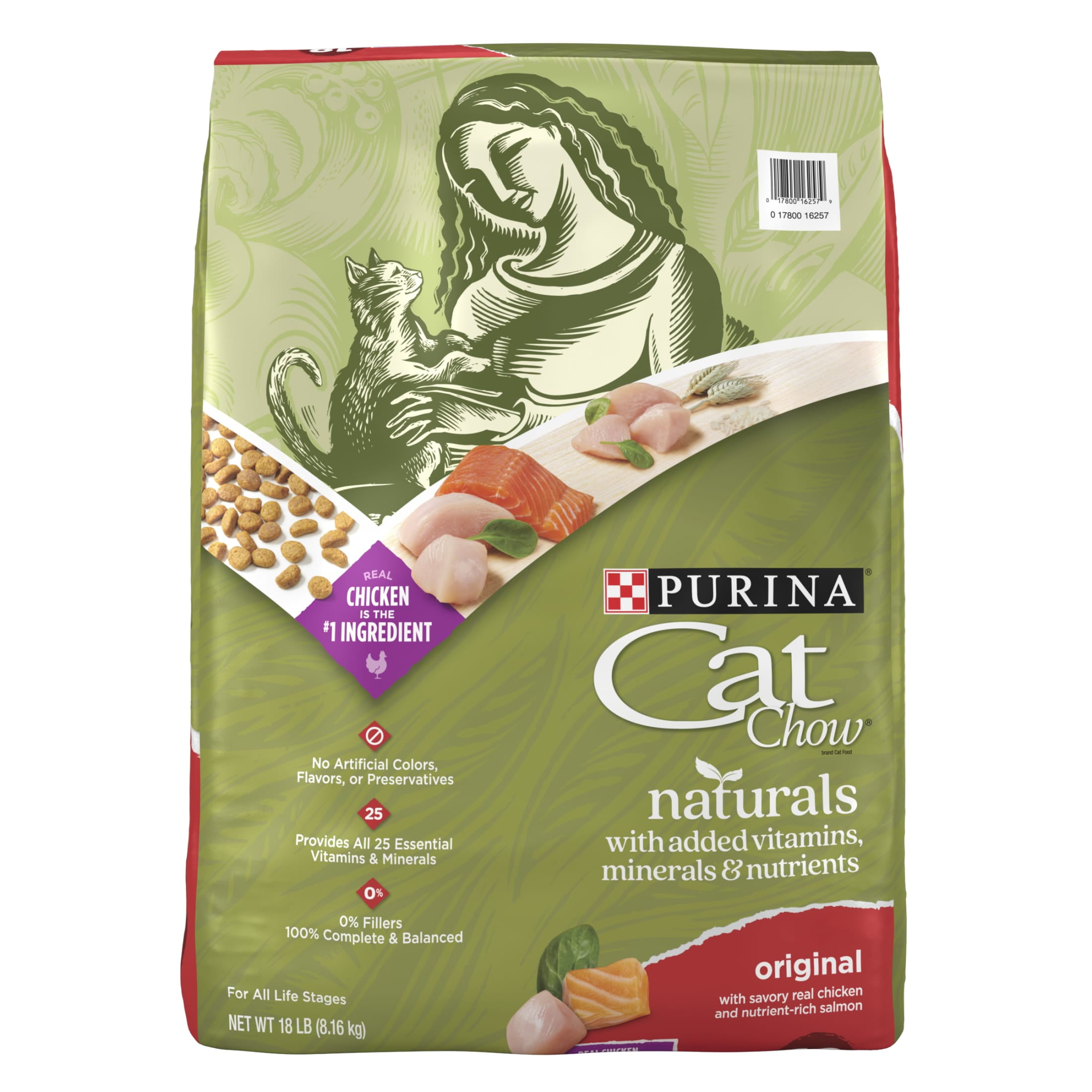 Purina Cat Chow Naturals, Dry Cat Food, Chicken & Salmon, 18 lb Bag