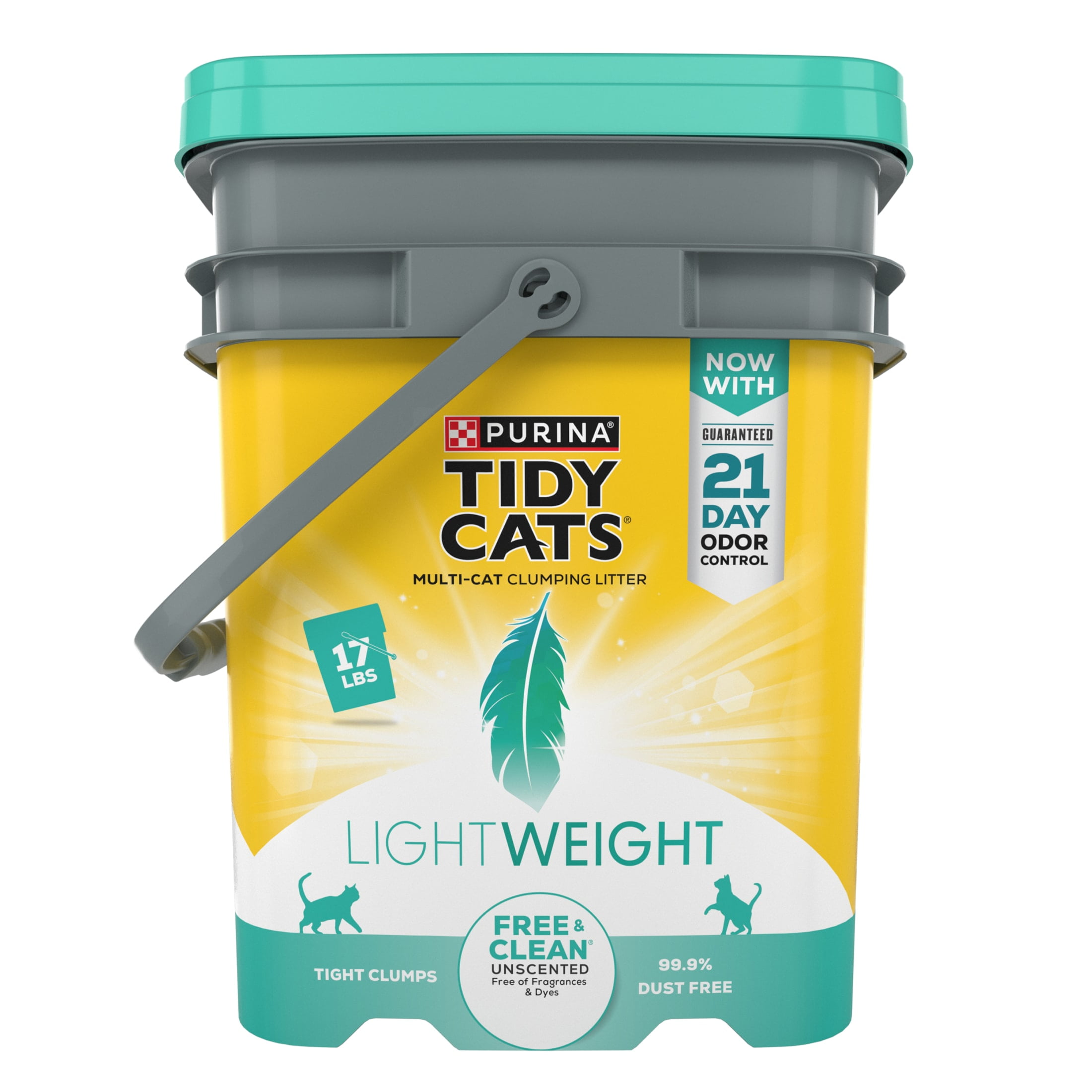 Purina Tidy Cats Lightweight Clumping Cat Litter, Unscented, Low Dust, Odor Control, 17 lb Pail