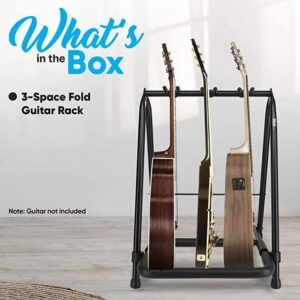 Pyle 3-Space Foldable Guitar Rack - Guitar Stand, Multi-Instrument Floorstand Guitar Rack Holder