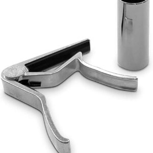 Pyle 4 String 2 Piece Accessory Kit Capo-Premium Zinc Metal Capo & Steel Slide for Acoustic Guitar