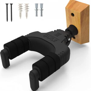 Pyle Usa Guitar Wall Hanger Mount Stand with Auto-Lock, Stringed Instrument Hook Holder with Real Wood Base.
