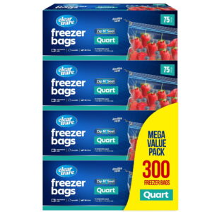 Quart Freezer Bags - Resealable Plastic Freezer Containers - Reusable Double Zipper Pouches for Food Storage, Meat, Fresh Vegetables, Fruit - Microwave-Safe, Zero BPA - 4 Boxes,...