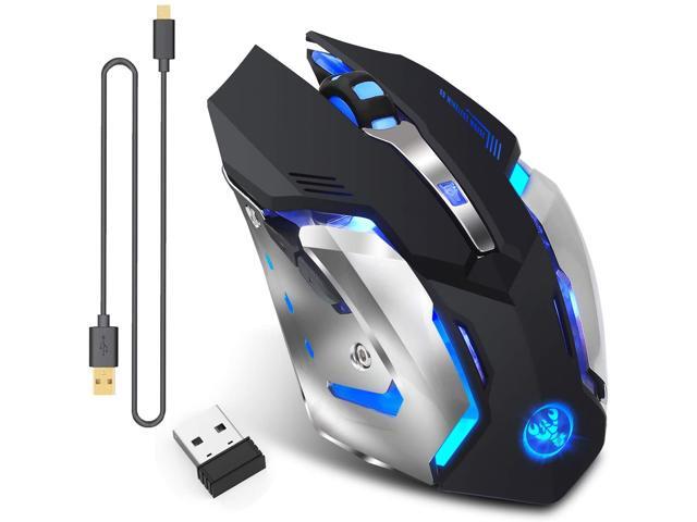 Rechargeable 2.4Ghz Wireless Mouse with USB Receiver, 7 Colors Backlit Gaming Mice for MacBook, Computer PC, Laptop (600Mah Lithium Battery) (Black)