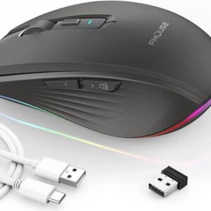 Rechargeable Wireless Mouse, Silent Mouse with RGB Lights Gaming Mice, 2.4G Wireless & Bluetooth 5.1 Dual Mode 2400 DPI USB-C 700mAh Battery,