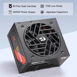 Redragon RGMS-1200W PRO 80+ Gold 1200 Watt Power Supply w/Upgraded ATX 3.1 & PCIe 5.1 Fully Modular, Compact 150mm Size, Smart ECO Low Noise Fan, 100% Japanese Capacitors, Full...