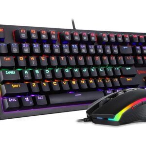 Redragon S113 Gaming Keyboard Mouse Combo Wired Mechanical LED RGB Rainbow Keyboard Backlit with Brown Switches and RGB Gaming Mouse 4200 DPI for