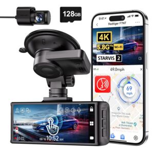REDTIGER 4K Dash Cam Front and Rear, STARVIS 2 Sensor, Touch Screen 3.18", Voice Control, 5.8GHz WiFi Car Dash Camera, Free 128GB Card, GPS, Night Vision, Emergency Lock,...