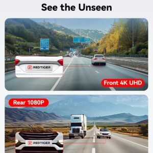 REDTIGER Dash Cam Front Rear, 4K/2.5K Full HD Dash Camera for Cars, 32GB Card Included, Built-in Wi-Fi GPS, 3.18” IPS Screen, Night Vision, 170°Wide Angle, WDR, 24H Parking...