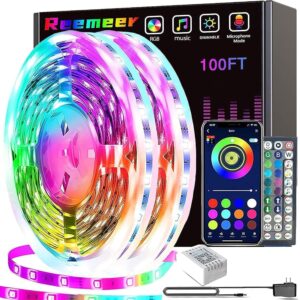 Reemeer Led Lights for Bedroom 100ft(2 Rolls of 50ft) Smart Music Sync Color Changing LED Strip Lights with App and Remote Control RGB LED Strip, LED Lights for Room Home Party...