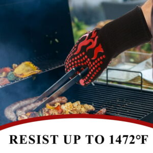 Remiawy BBQ Gloves, 1472°F Heat Resistant Grill Gloves, Non-Slip Silicone Oven Mitts Gloves Fireproof Grilling Gloves for Kitchen, Smoking, Barbecue, Cooking, Baking, Frying