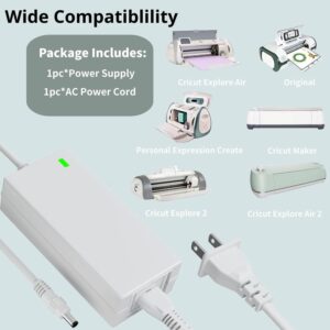 Replacement for Cricut Explore Air 2 Power Cord 18V White AC DC Power Adapter Compatible with Cricut Explore Air 2/Maker/Expression 2/Explore/Explore Air/Explore One