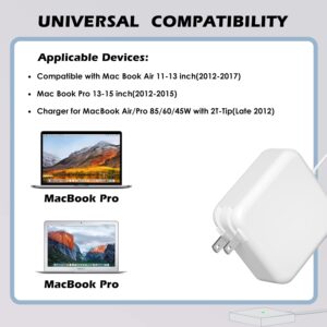 Replacement MacBook Pro Charger, 85W T-Tip Mac Charger Compatible with Mac Book Pro 17/15/13 Inch and Mac Book Air 15/13 Inch Between 2012-2017