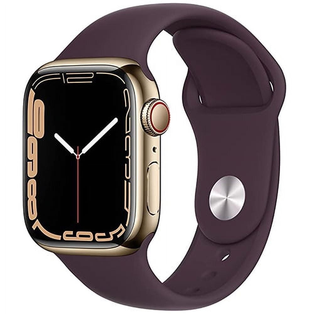 Restored Apple Watch Series 7 (GPS+Cellular, 41mm) - Gold Stainless Steel Case - Dark Cherry Sport Band - (Refurbished)