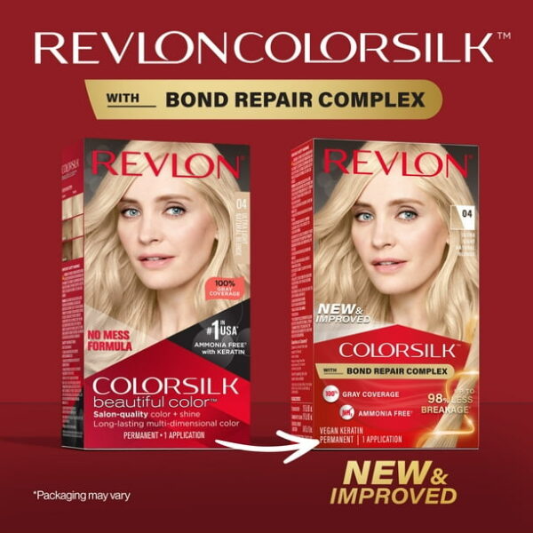 Revlon ColorSilk Permanent Hair Color, Bond Repair Complex, 04 Ultra Light Natural Blonde, 1 pack