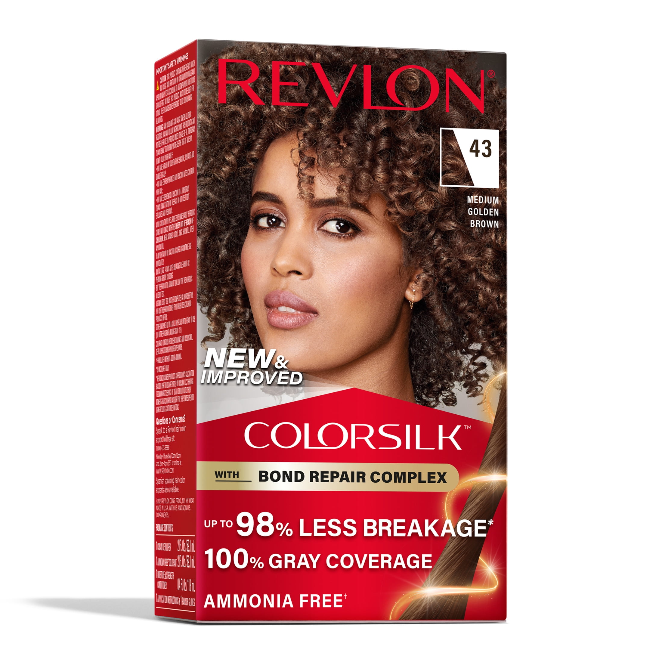 Revlon ColorSilk Permanent Hair Color, Bond Repair Complex, 43 Medium Golden Brown, 1 pack