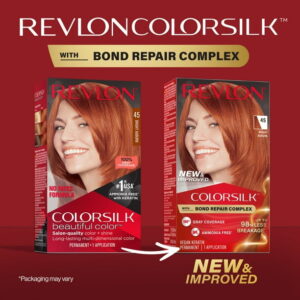Revlon ColorSilk Permanent Hair Color, Bond Repair Complex, 45 Bright Auburn, 1 pack