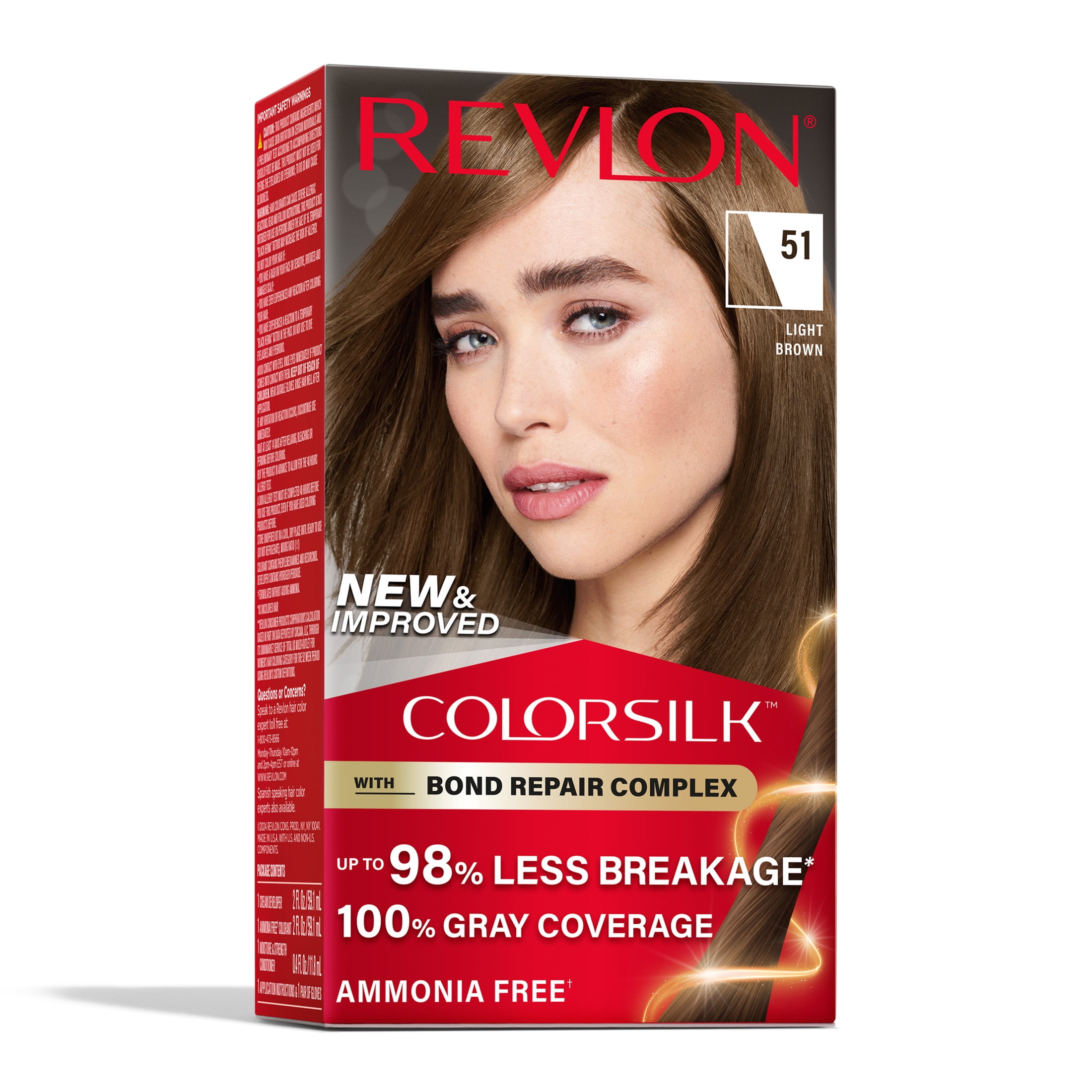 Revlon ColorSilk Permanent Hair Color, Bond Repair Complex, 51 Light Brown, 1 pack