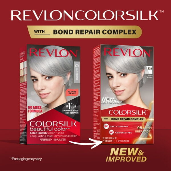 Revlon ColorSilk Permanent Hair Color, Bond Repair Complex, 82B Silver Blonde, 1 pack