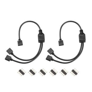 RGB LED Light Connector 4 Pin 1 to 2 Female Splitter Cable 300mm Length Black 2Pcs with 6Pcs Male 4 Pin Plugs