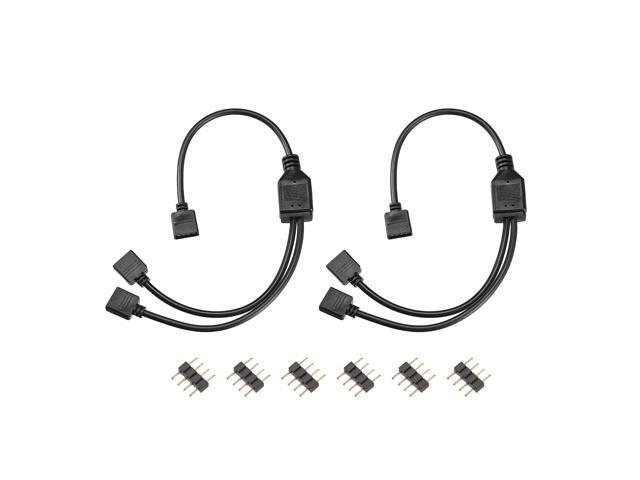 RGB LED Light Connector 4 Pin 1 to 2 Female Splitter Cable 300mm Length Black 2Pcs with 6Pcs Male 4 Pin Plugs