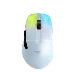 roccat kone pro air ergonomic performance wireless pc gaming mouse with 19k dpi optical sensor, aluminum scroll wheel, & aimo rgb lighting - white