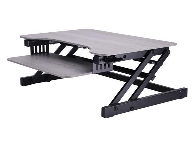 Rocelco 32" Height Adjustable Standing Desk Converter - Quick Sit Stand Up Dual Monitor Riser - Gas Spring Assist Tabletop Computer Workstation -