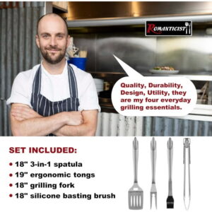 ROMANTICIST 4pc Heavy Duty Grill Accessories for Outdoor Barbecue -Deluxe Grill Gift for Dad on Father’s Day Birthday