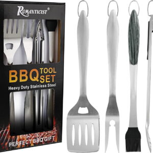ROMANTICIST 4pc Heavy Duty Grill Accessories for Outdoor Barbecue -Deluxe Grill Gift for Dad on Father’s Day Birthday