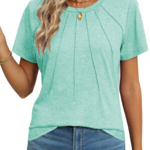 Rosvigor Blouses for Women Short Sleeve Shirts Casual Dressy Summer Tops with Pleats