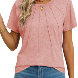 Rosvigor Blouses for Women Short Sleeve Shirts Casual Dressy Summer Tops with Pleats