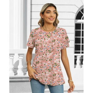 Rosvigor Blouses for Women Short Sleeve Shirts Casual Dressy Summer Tops with Pleats