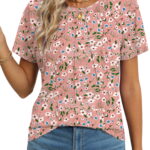 Rosvigor Blouses for Women Short Sleeve Shirts Casual Dressy Summer Tops with Pleats