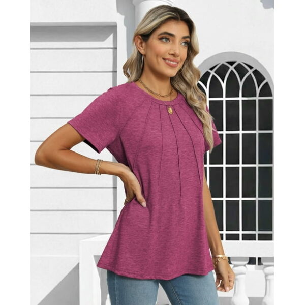 Rosvigor Blouses for Women Short Sleeve Shirts Casual Dressy Summer Tops with Pleats