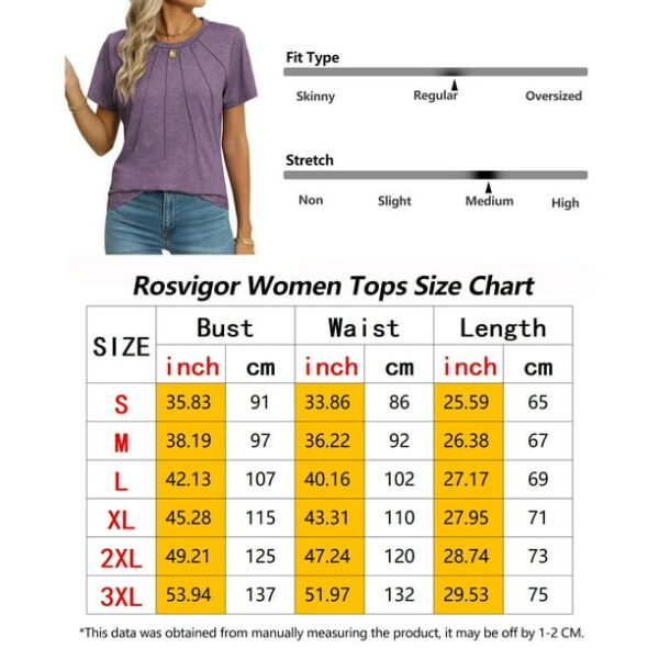 Rosvigor Blouses for Women Short Sleeve Shirts Casual Dressy Summer Tops with Pleats