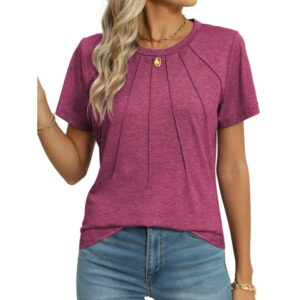 Rosvigor Blouses for Women Short Sleeve Shirts Casual Dressy Summer Tops with Pleats