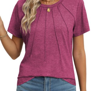 Rosvigor Blouses for Women Short Sleeve Shirts Casual Dressy Summer Tops with Pleats