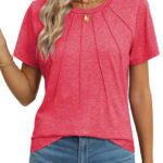 Rosvigor Blouses for Women Short Sleeve Shirts Casual Dressy Summer Tops with Pleats