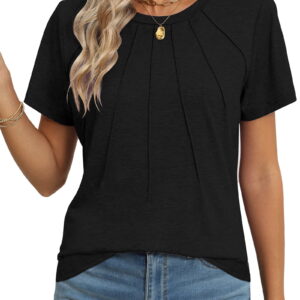 Rosvigor Blouses for Women Short Sleeve Shirts Casual Dressy Summer Tops with Pleats