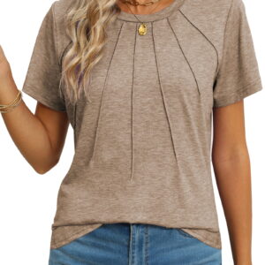 Rosvigor Blouses for Women Short Sleeve Shirts Casual Dressy Summer Tops with Pleats