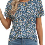 Rosvigor Blouses for Women Short Sleeve Shirts Casual Dressy Summer Tops with Pleats