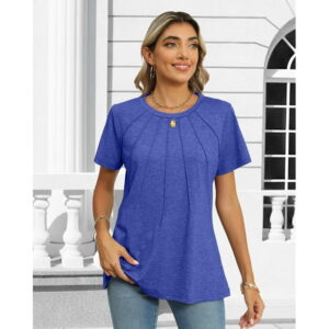 Rosvigor Blouses for Women Short Sleeve Shirts Casual Dressy Summer Tops with Pleats