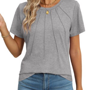 Rosvigor Blouses for Women Short Sleeve Shirts Casual Dressy Summer Tops with Pleats