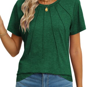 Rosvigor Blouses for Women Short Sleeve Shirts Casual Dressy Summer Tops with Pleats