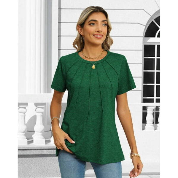 Rosvigor Blouses for Women Short Sleeve Shirts Casual Dressy Summer Tops with Pleats