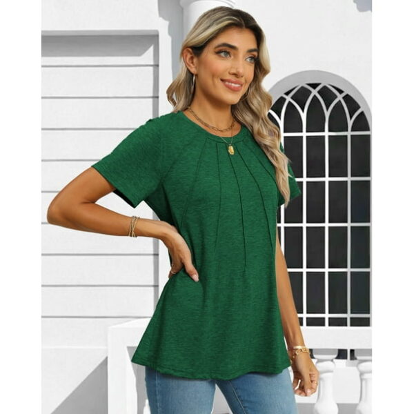 Rosvigor Blouses for Women Short Sleeve Shirts Casual Dressy Summer Tops with Pleats