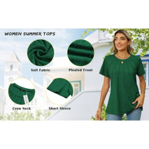 Rosvigor Blouses for Women Short Sleeve Shirts Casual Dressy Summer Tops with Pleats